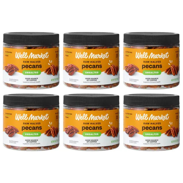 6 Pack - Well Market Raw Halves Unsalted Pecans Gluten Free, Vegan, 6oz Well Market